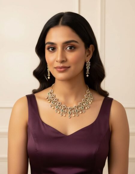 American Diamond Leaf Pattern Necklace