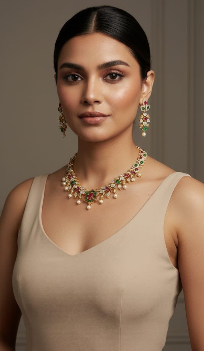 Leaf Pattern South Indian Necklace - Image 2